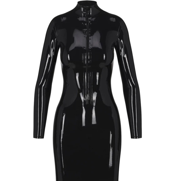 SKIMS sold out LATEX LONG SLEEVE DRESS ONYX / XS BRAND NEW NEVER WORN - Picture 1 of 4